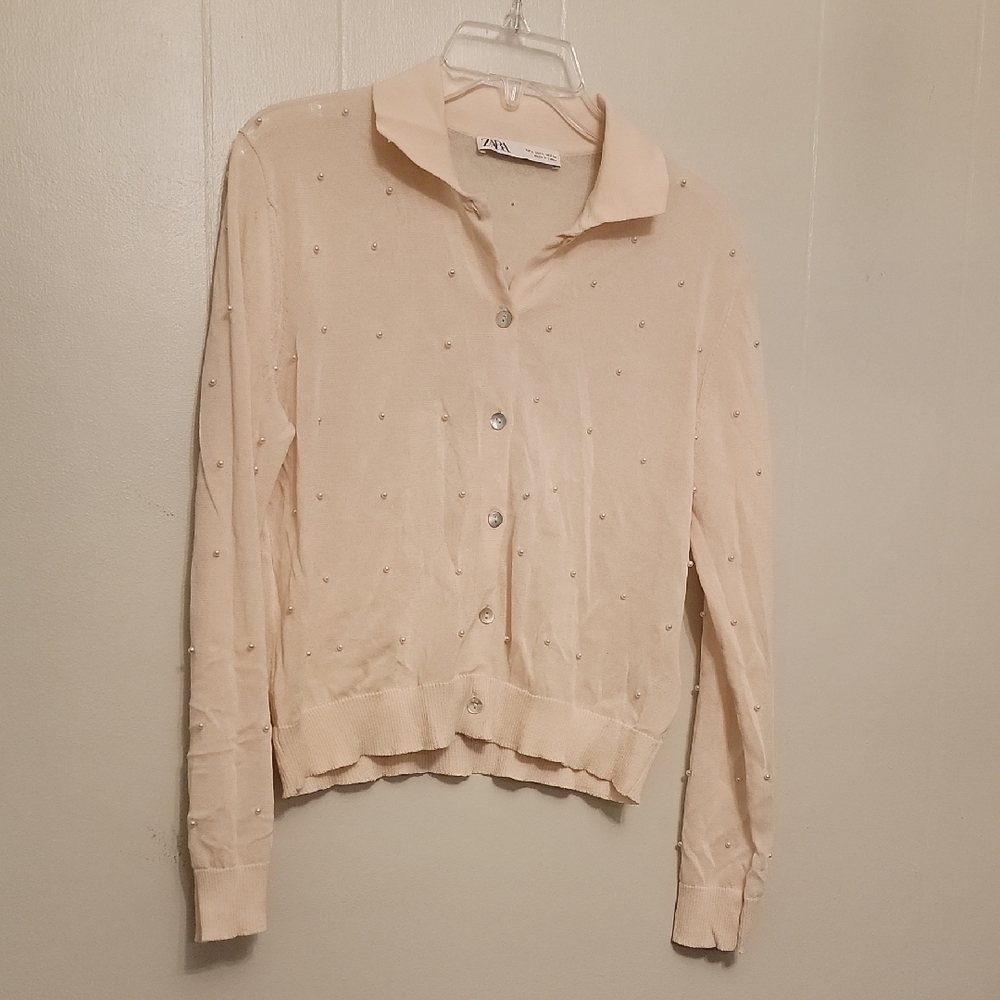 Zara Light Beige Button-Up Cardigan